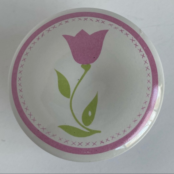 Vintage Trinket Box 1987 FTDA Ceramic Tulip Design Pink Easter EUC - Picture 2 of 13
